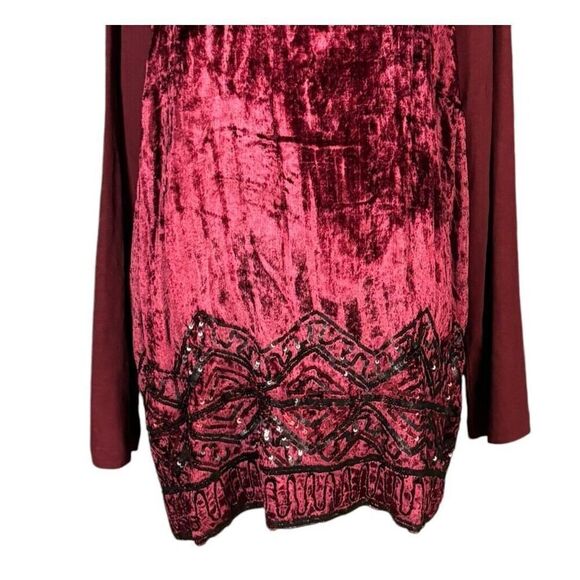 Ulla Popken Tunic Plus Size 20/22 Crushed Velvet Burgundy Beaded Glam Elegant - Picture 4 of 9